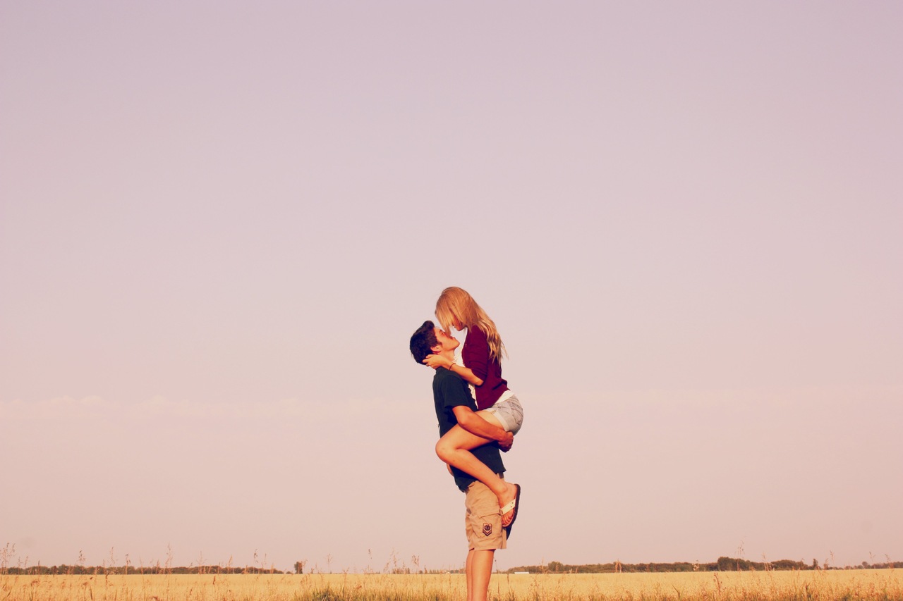 Lovers kissing. Nature, the countryside.